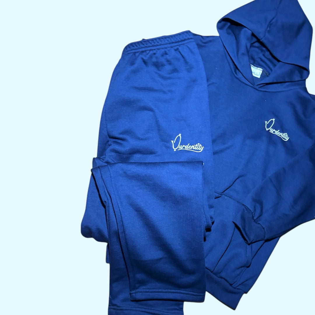 Navy Blue Overhead Tracksuit with Satin Lined Hood and Open Ankle Bottoms