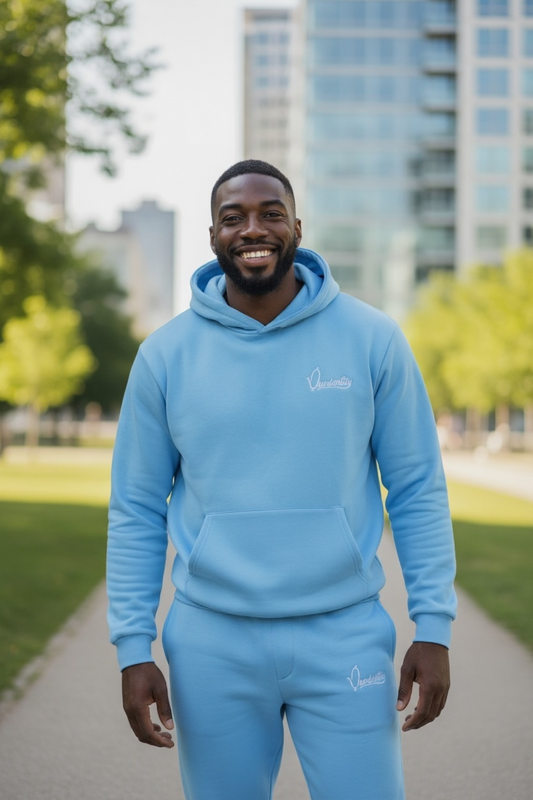Sky Blue Overhead Tracksuit with Satin Lined Hood and and Cuffed Bottoms