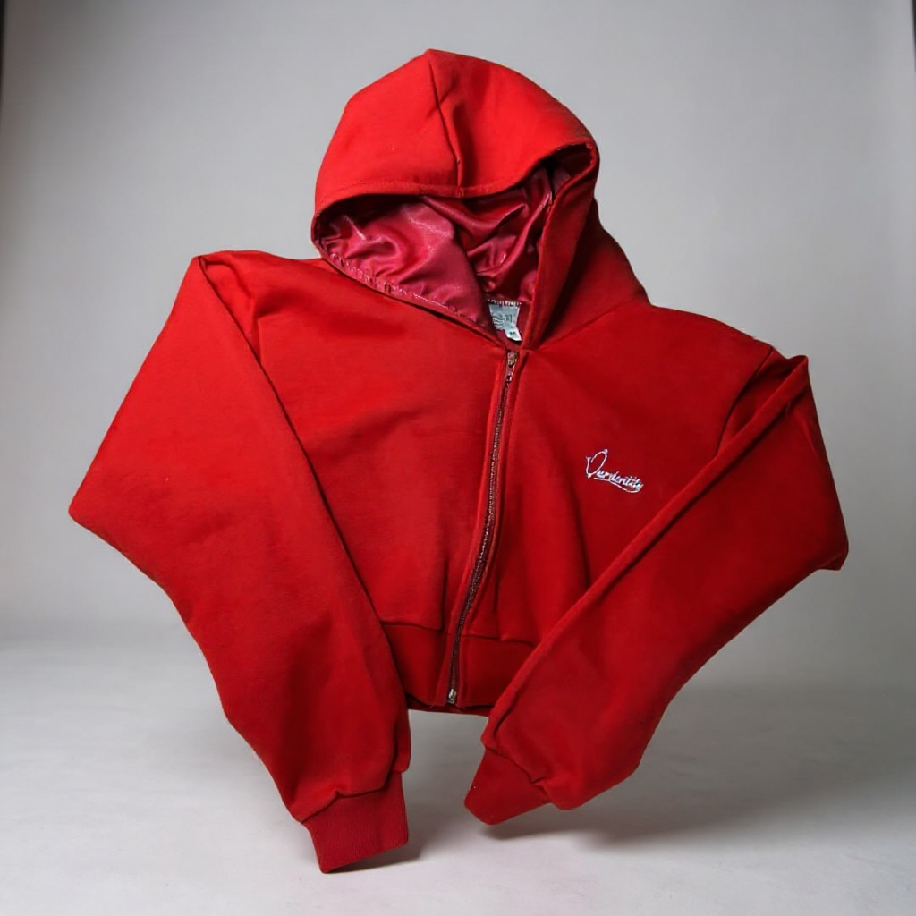 Red Crop Zip Hoodie