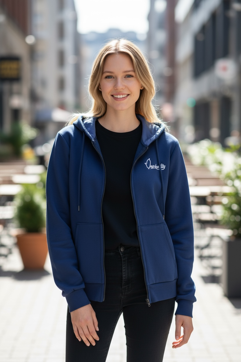 Satin Lined Navy Blue Full Zip Hoodie