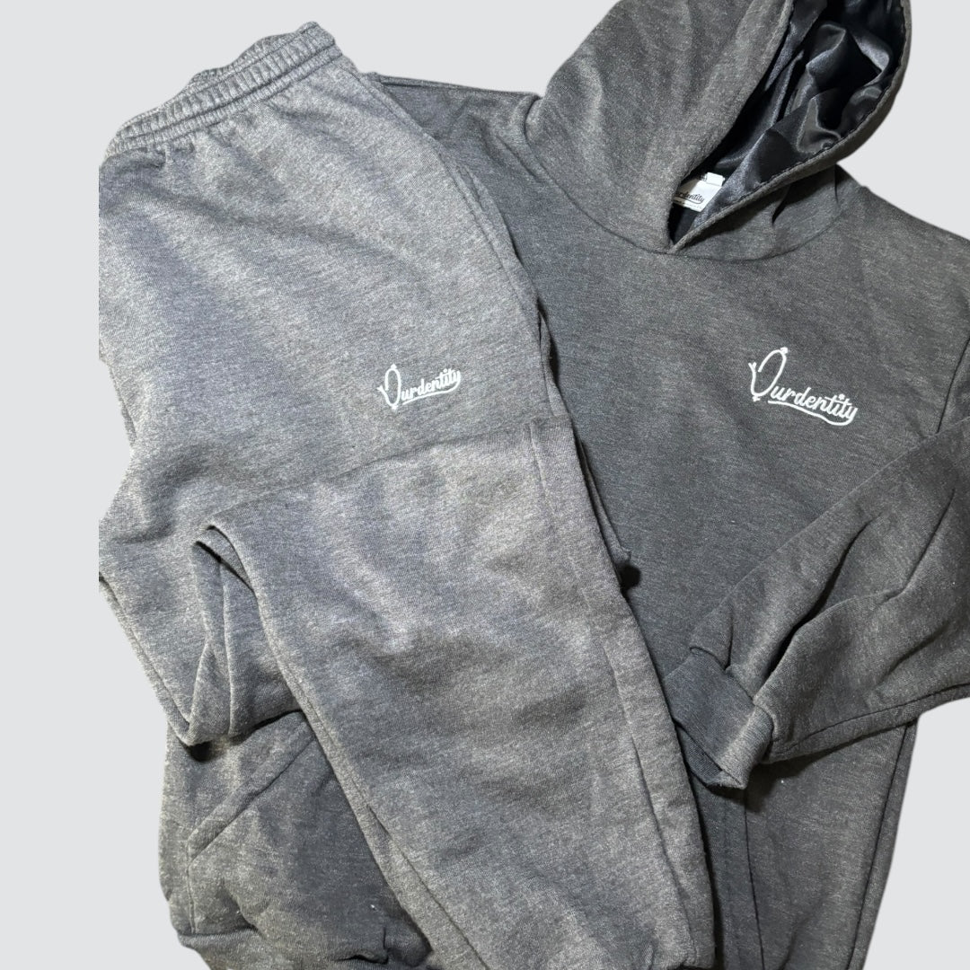 Raven Grey Overhead Tracksuit with Satin Liner Hood and Cuffed Bottoms