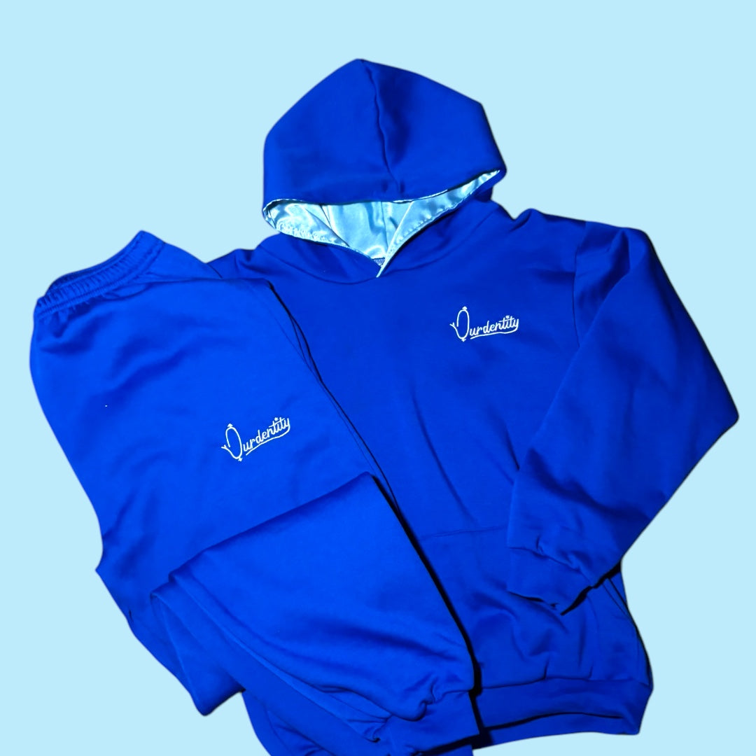 Royal Blue Overhead Tracksuit with Satin Lined Hood and Cuffed Bottoms