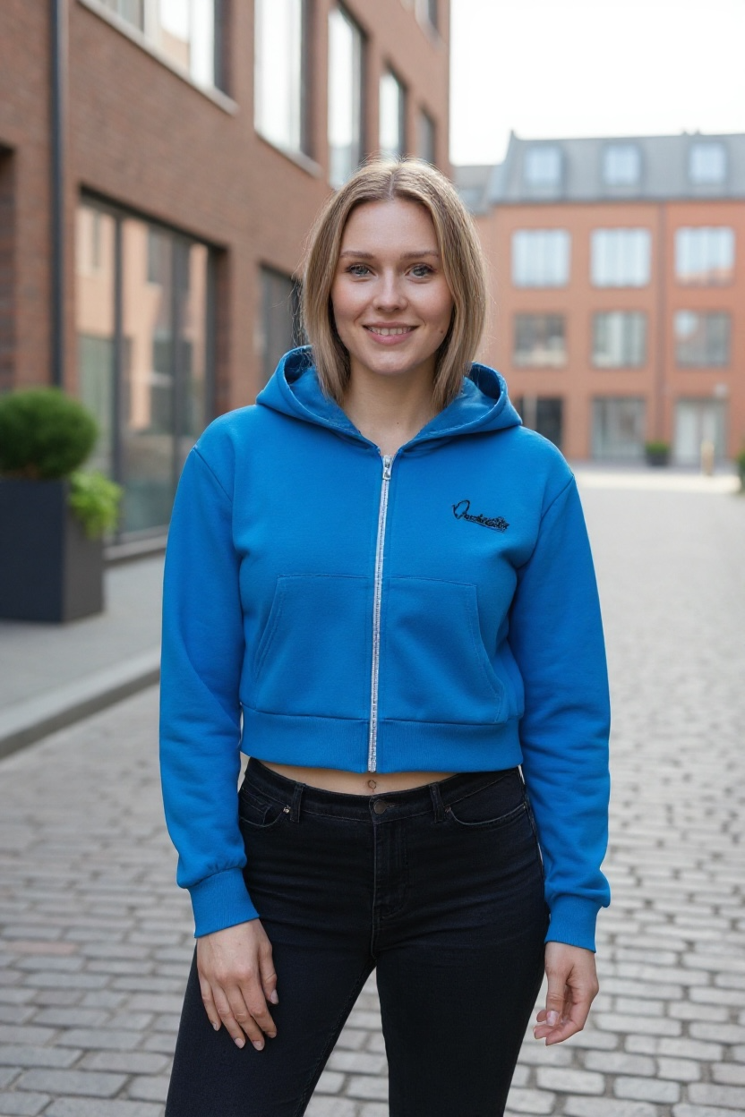 Sky Blue Crop Zip Hoodie
