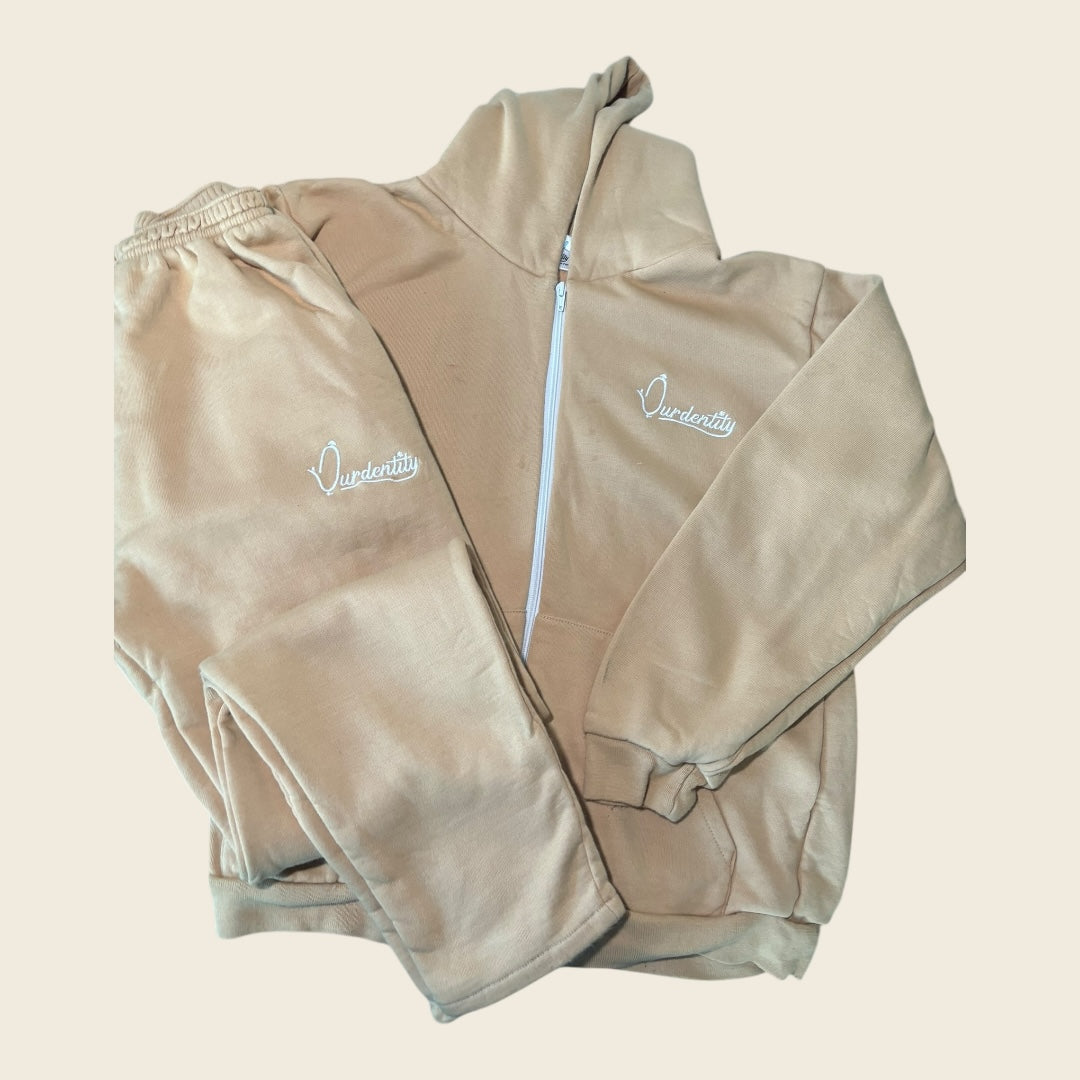 Caramel Zip Tracksuit with Open Ankle Bottoms