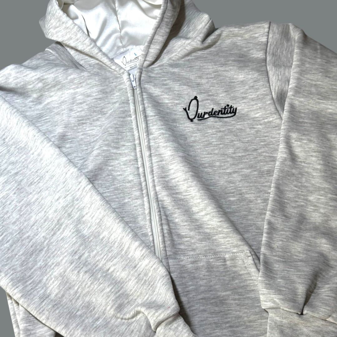 Satin Lined Silver Grey Full Zip Hoodie