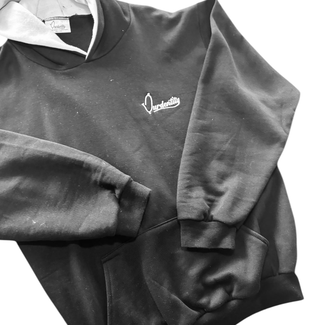 Black with White Hood Lining Overhead Cuff Bottom Tracksuit
