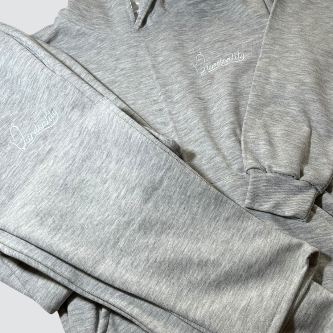 Silver Grey Overhead Tracksuit with Satin Lined Hood and Open Ankle Bottoms