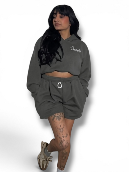 Raven Grey Loungewear Set with our Signature Satin Lined Hood