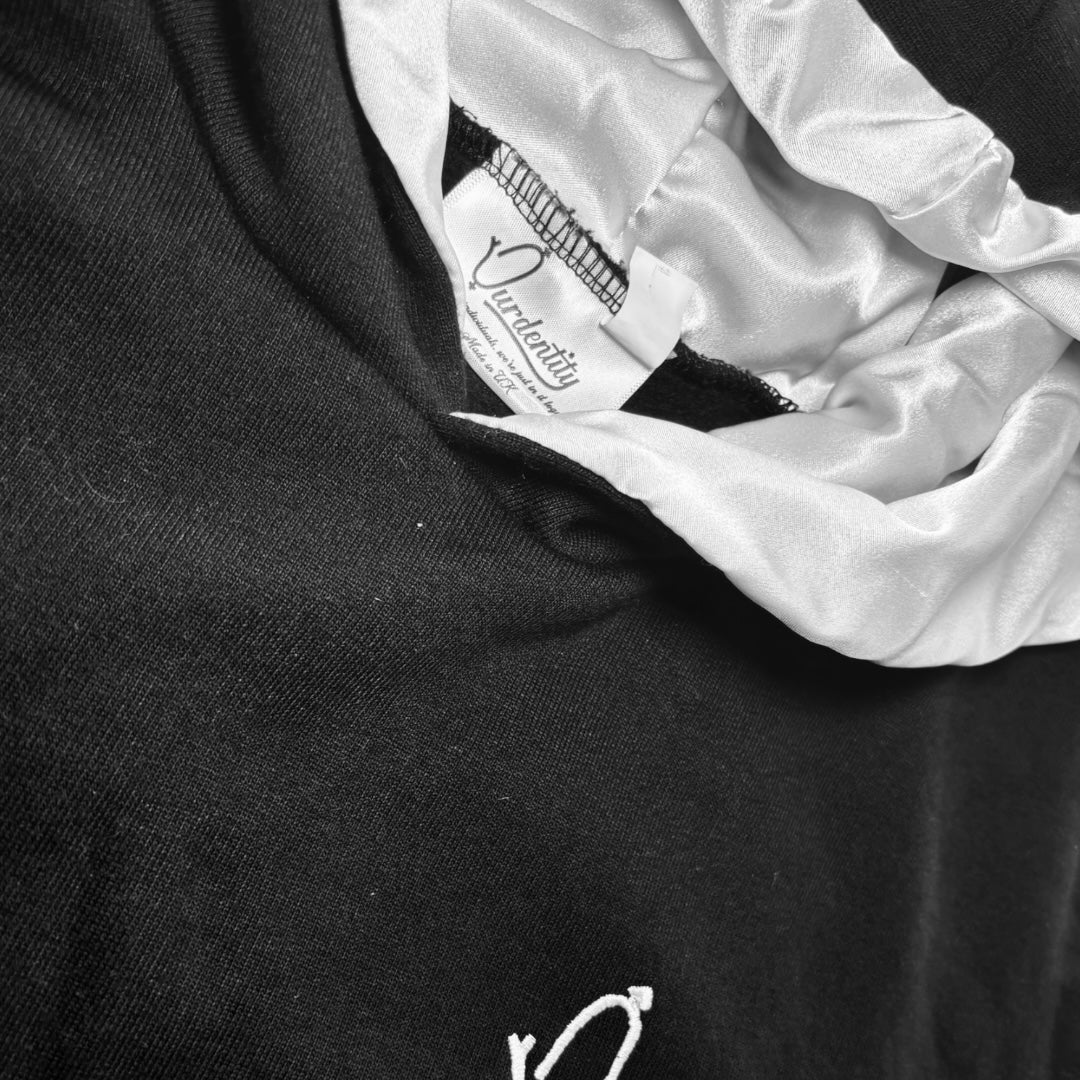 Satin Lined Black Overhead Hoodie