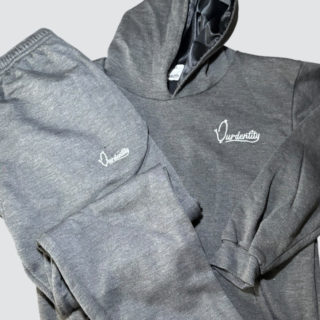 Raven Grey Overhead Tracksuit with Satin Lined Hood and Open Ankle Bottoms