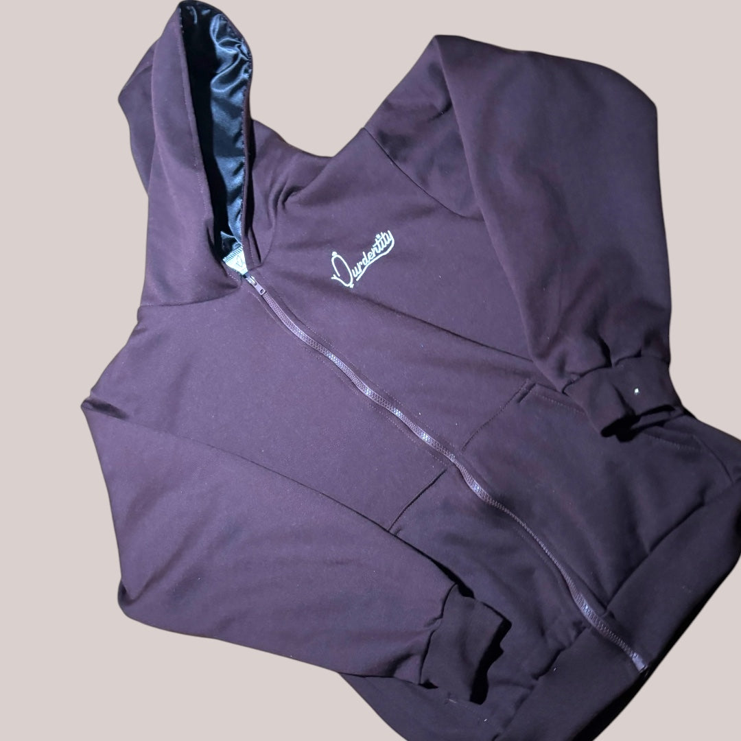 Satin Lined Brown Full Zip Hoodie