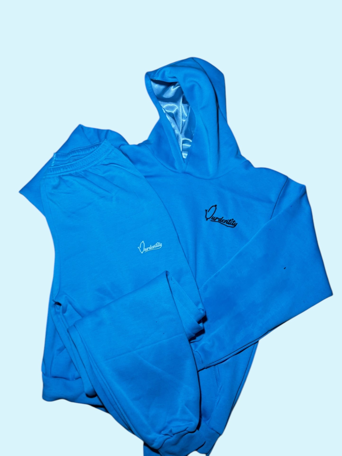Sky Blue Overhead Tracksuit with Satin Lined Hood and and Cuffed Bottoms