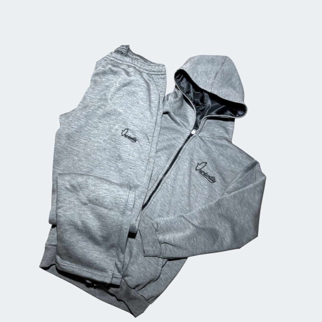 Smoke Grey Zip Tracksuit with Satin Lined Hood and Open Ankle Bottoms