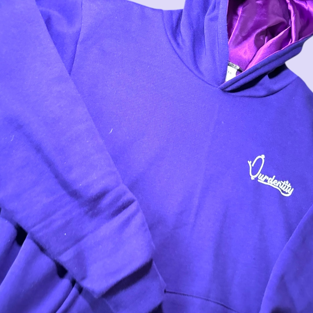 Purple Overhead Tracksuit with Satin Liner Hood and Open Ankle Bottoms