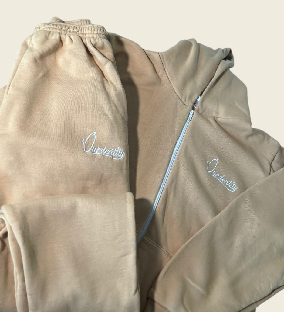 Caramel Zip Tracksuit with Open Ankle Bottoms