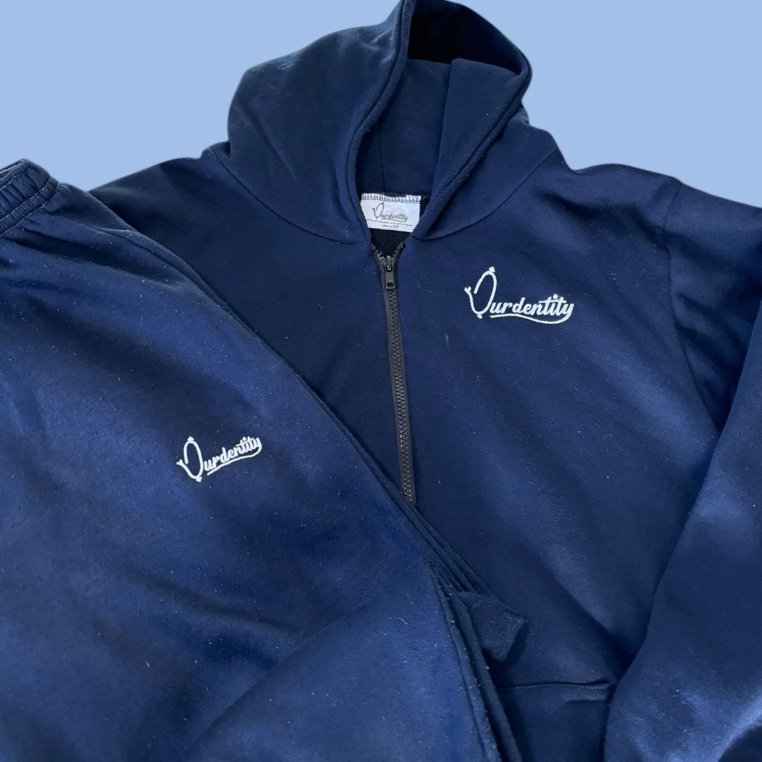 Navy Blue Full Zip Cuff Bottom Tracksuit