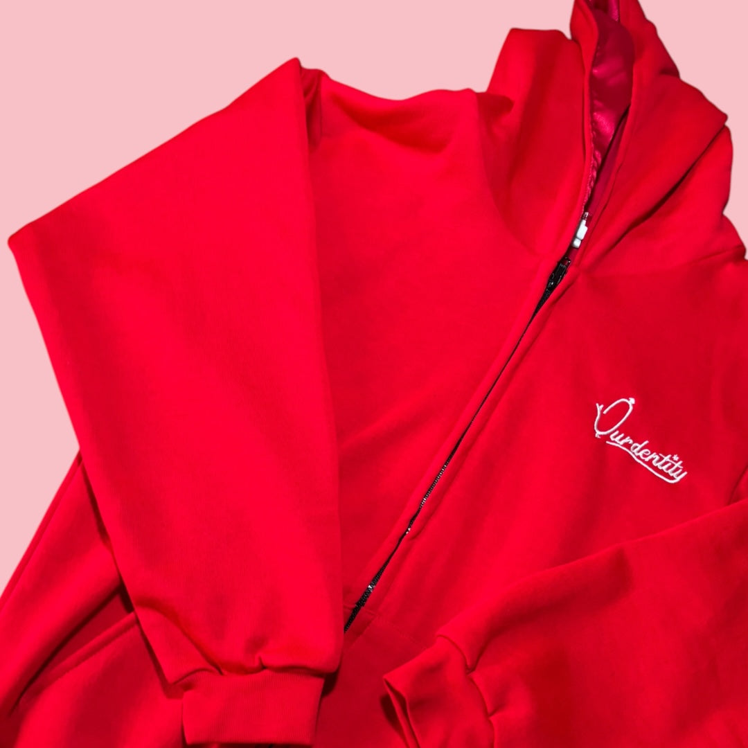 Satin Lined Red Full Zip Hoodie