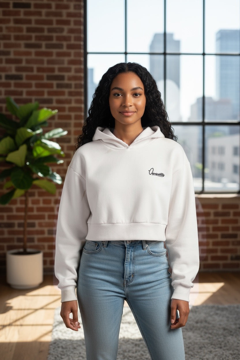 White Crop Overhead Hoodie