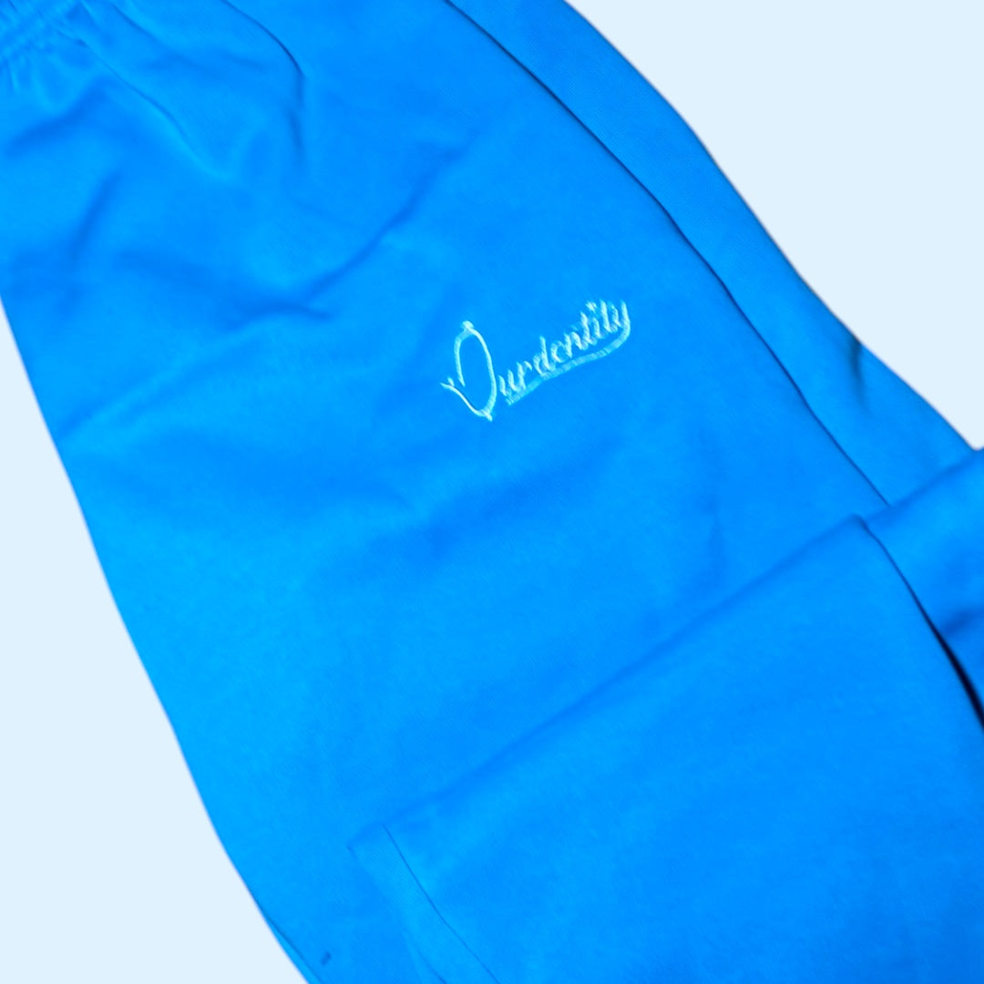 Sky Blue Zip Tracksuit with Satin Lined Hood and Open Ankle Bottoms