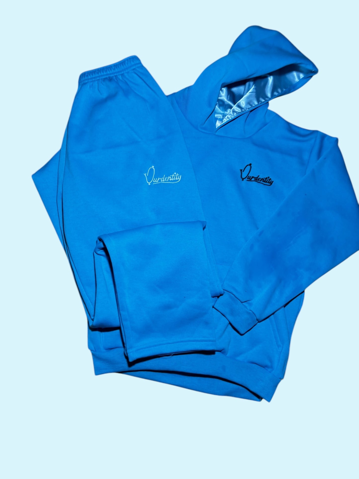 Sky Blue Overhead Tracksuit with Satin Lined Hood and Open Ankle Bottoms