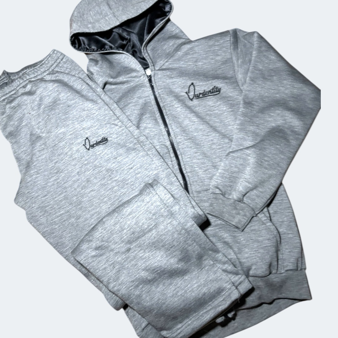 Smoke Grey Zip Tracksuit with Satin Lined Hood and Open Ankle Bottoms