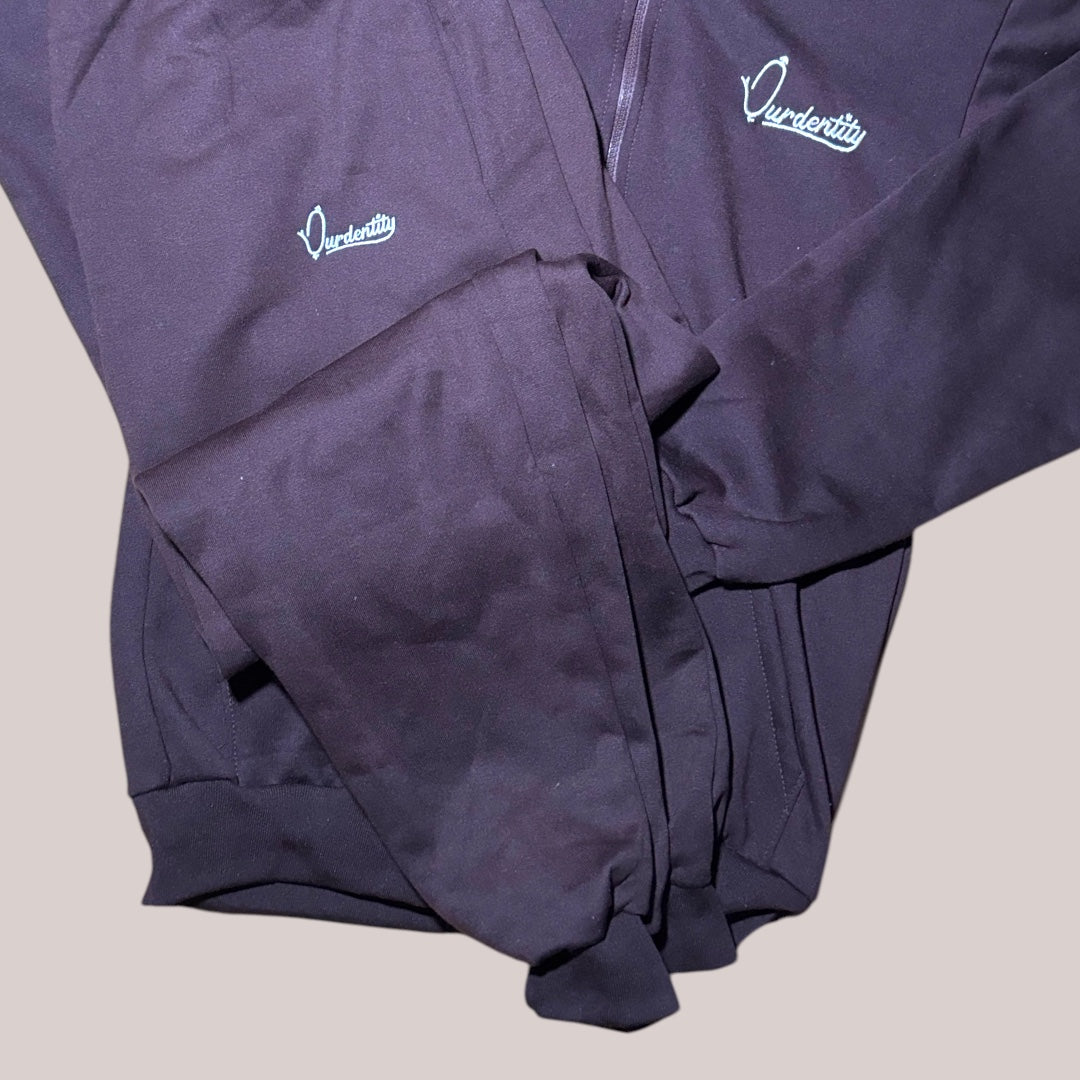 Brown Zip Tracksuit with Satin Lined Hood and and Cuffed Bottoms