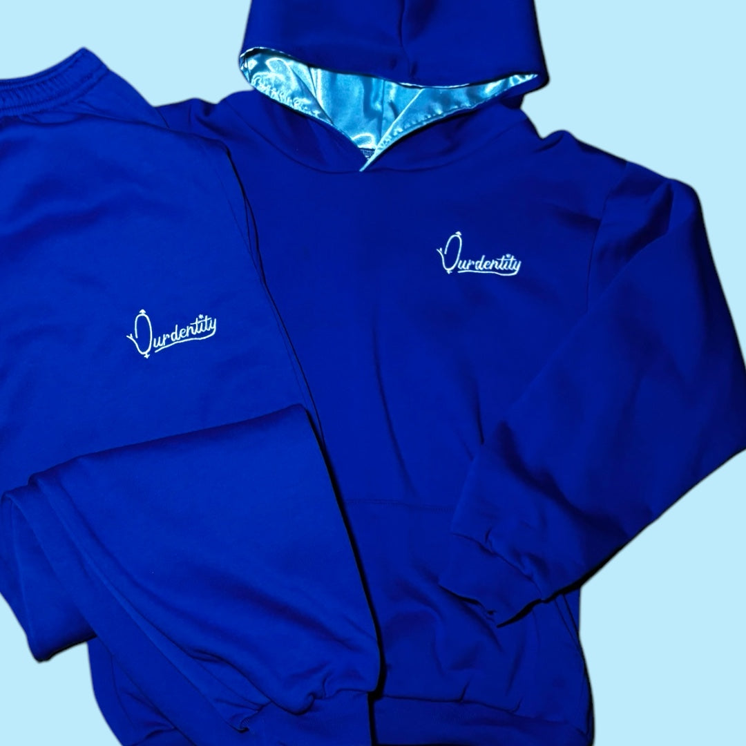 Royal Blue Overhead Tracksuit with Satin Lined Hood and Cuffed Bottoms