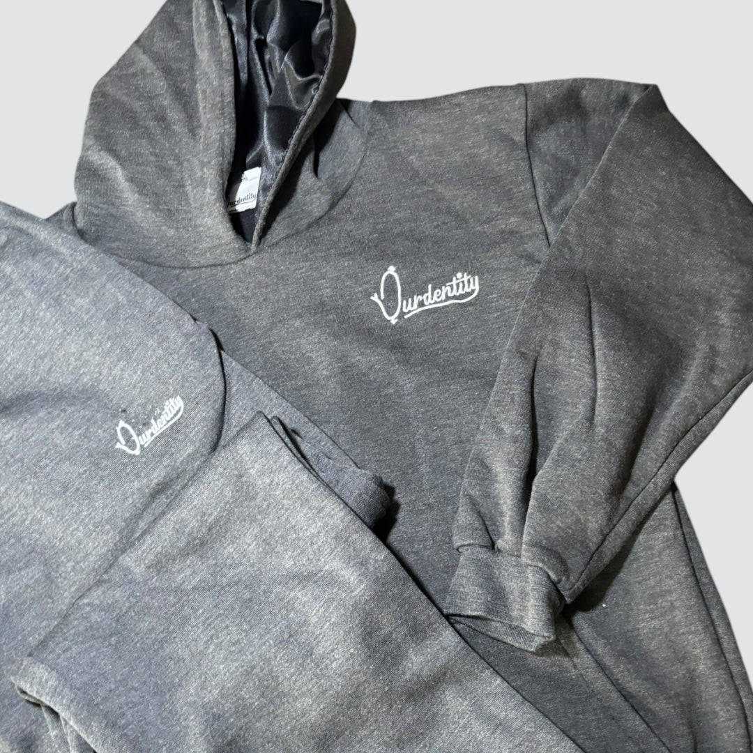 Raven Grey Overhead Tracksuit with Satin Lined Hood and Open Ankle Bottoms