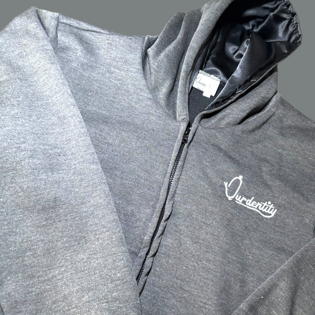 Satin Lined Smoke Grey Zip Hoodie