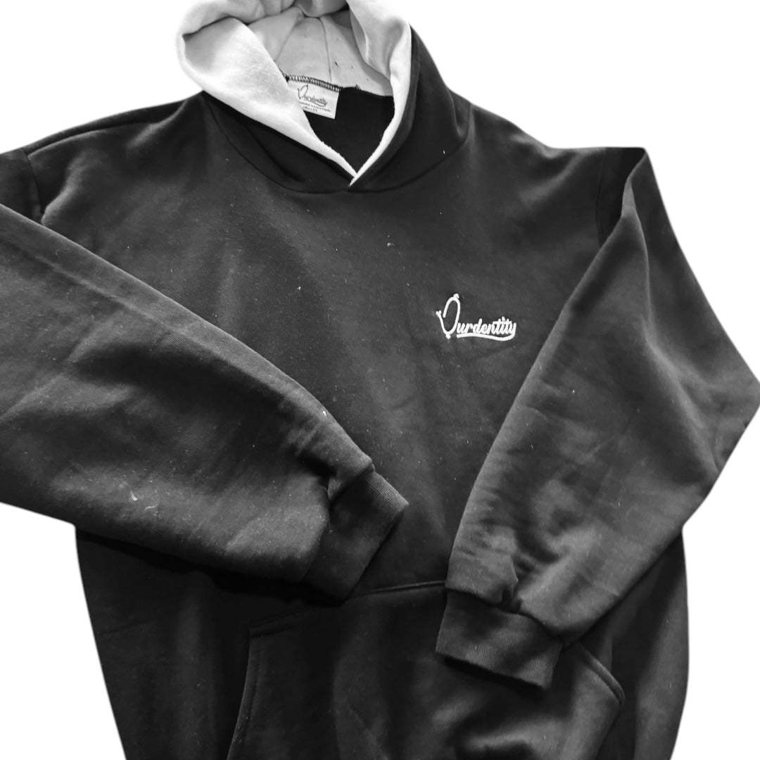 Black with White Hood Lining Overhead Cuff Bottom Tracksuit