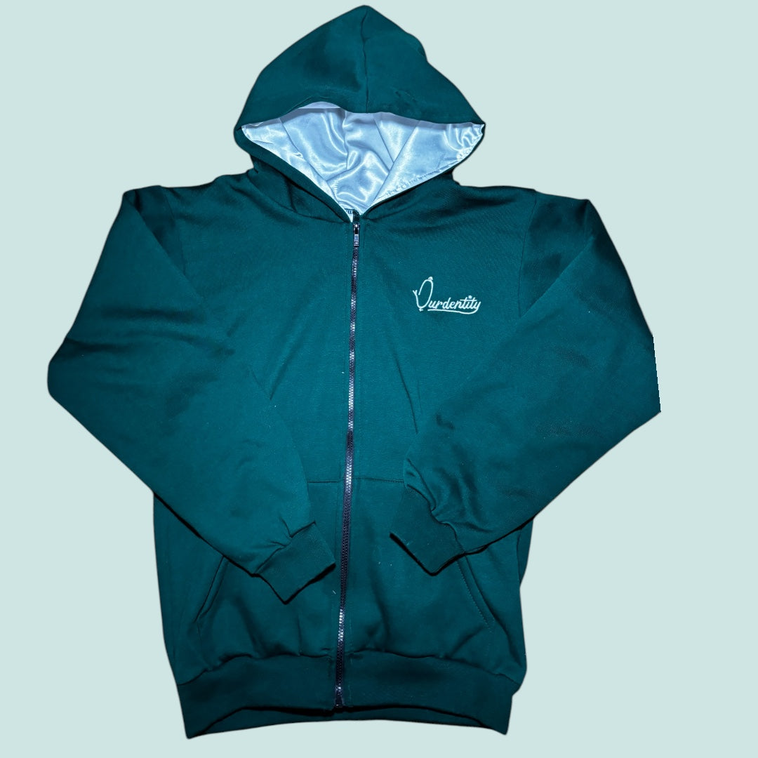 Satin Lined Forest Green Full Zip Hoodie