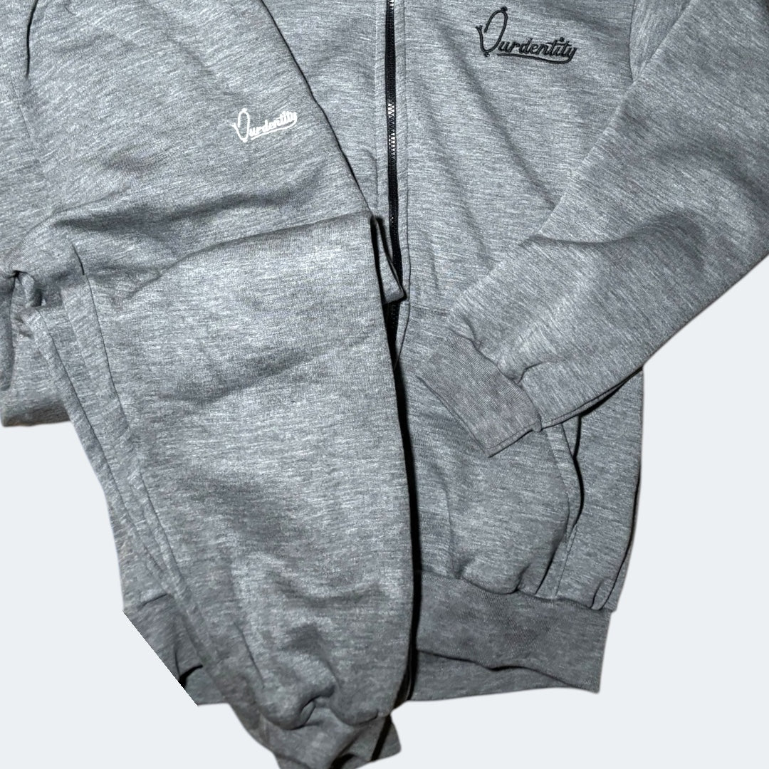 Smoke Grey Zip Tracksuit with Satin Lined Hood and Cuffed Bottoms