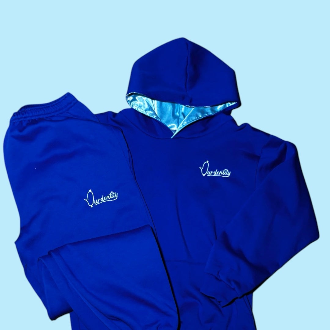 Royal Blue Overhead Tracksuit with Satin Lined Hood and Cuffed Bottoms