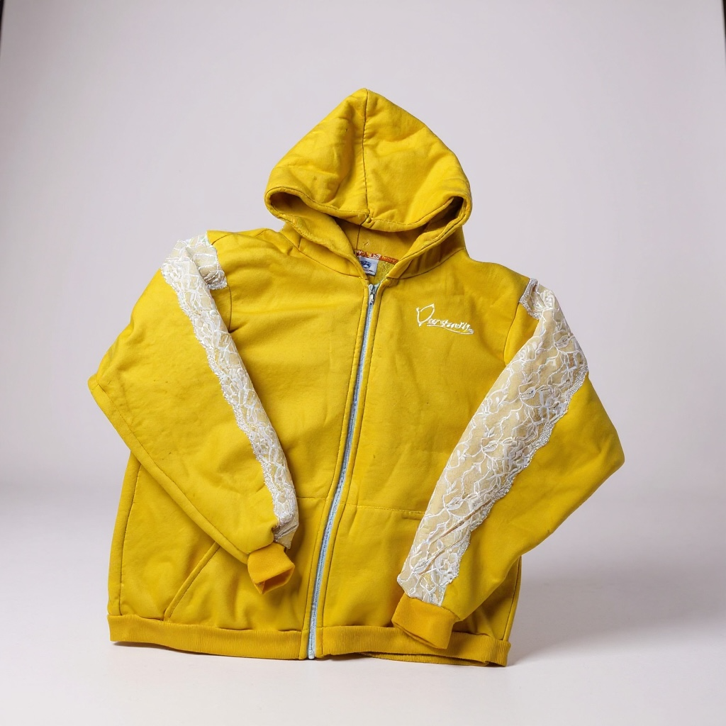 Yellow Tracksuit with Lace Detailing and Satin Lined Hood