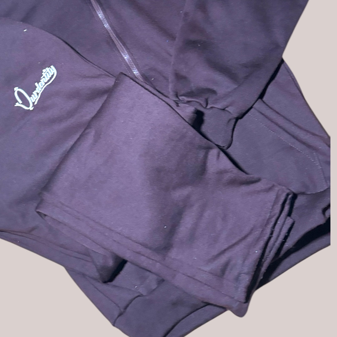 Brown Zip Tracksuit with Satin Lined Hood and Open Ankle Bottoms