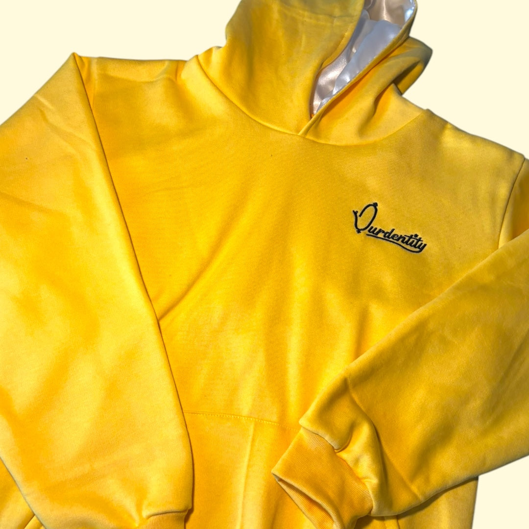 Yellow Overhead Tracksuit with Satin Lined Hood and Open Ankle Bottoms