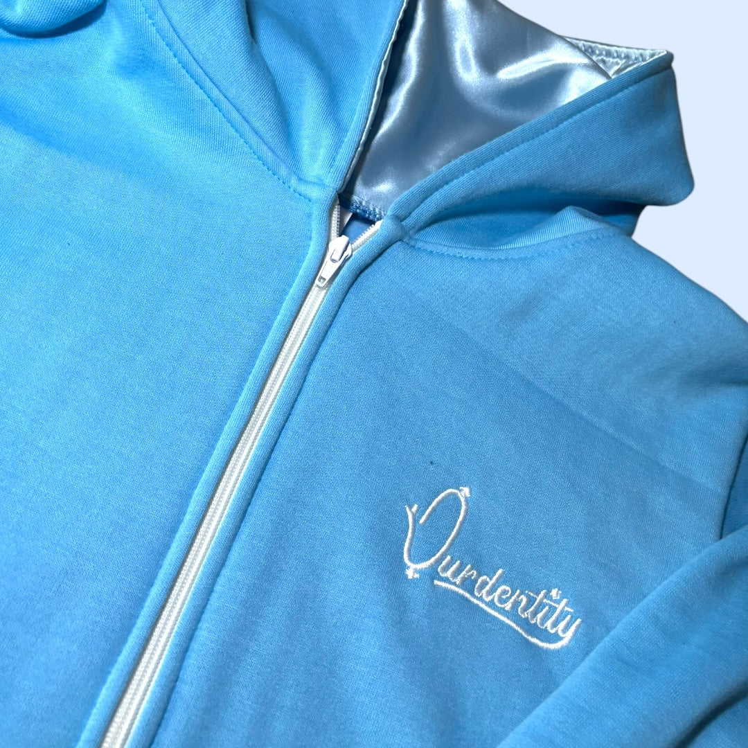 Satin Lined Sky Blue Full Zip Hoodie