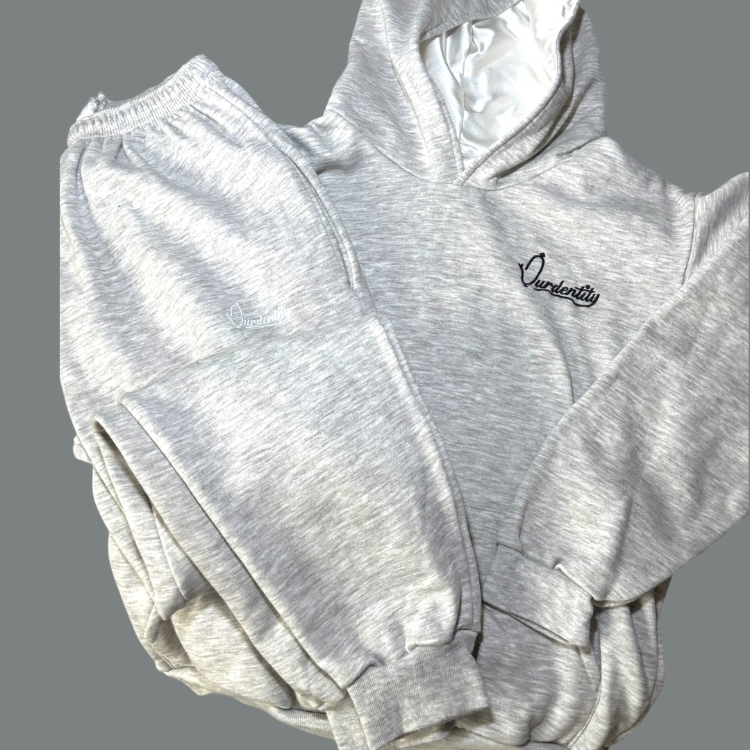 Silver Grey Overhead Tracksuit with Satin Lined Hood and Cuffed Bottoms