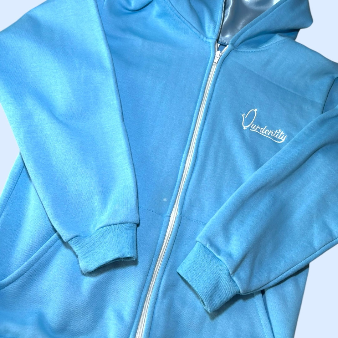 Satin Lined Sky Blue Full Zip Hoodie