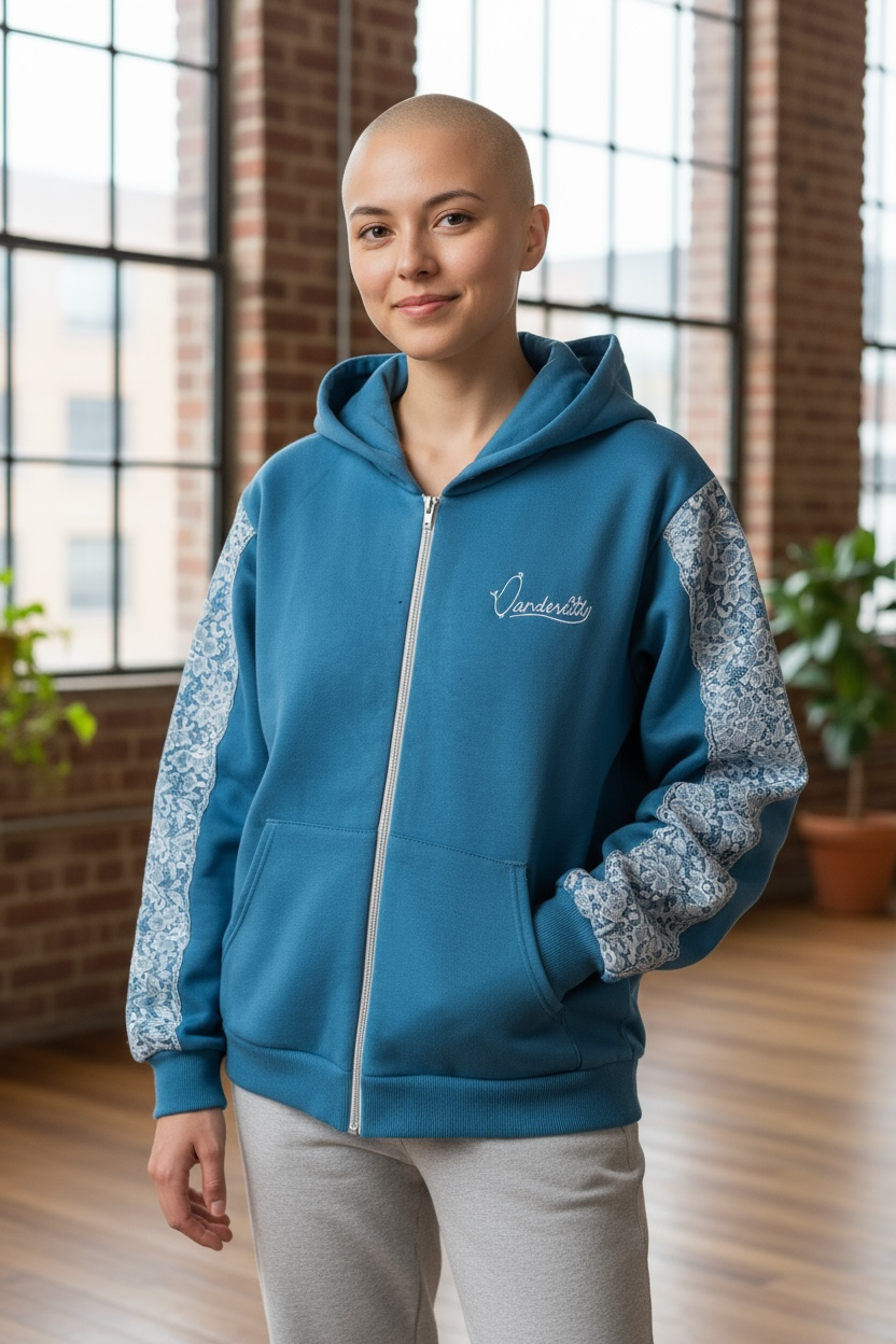 Sky Blue Tracksuit with Lace Detailing and Satin Lined Hood