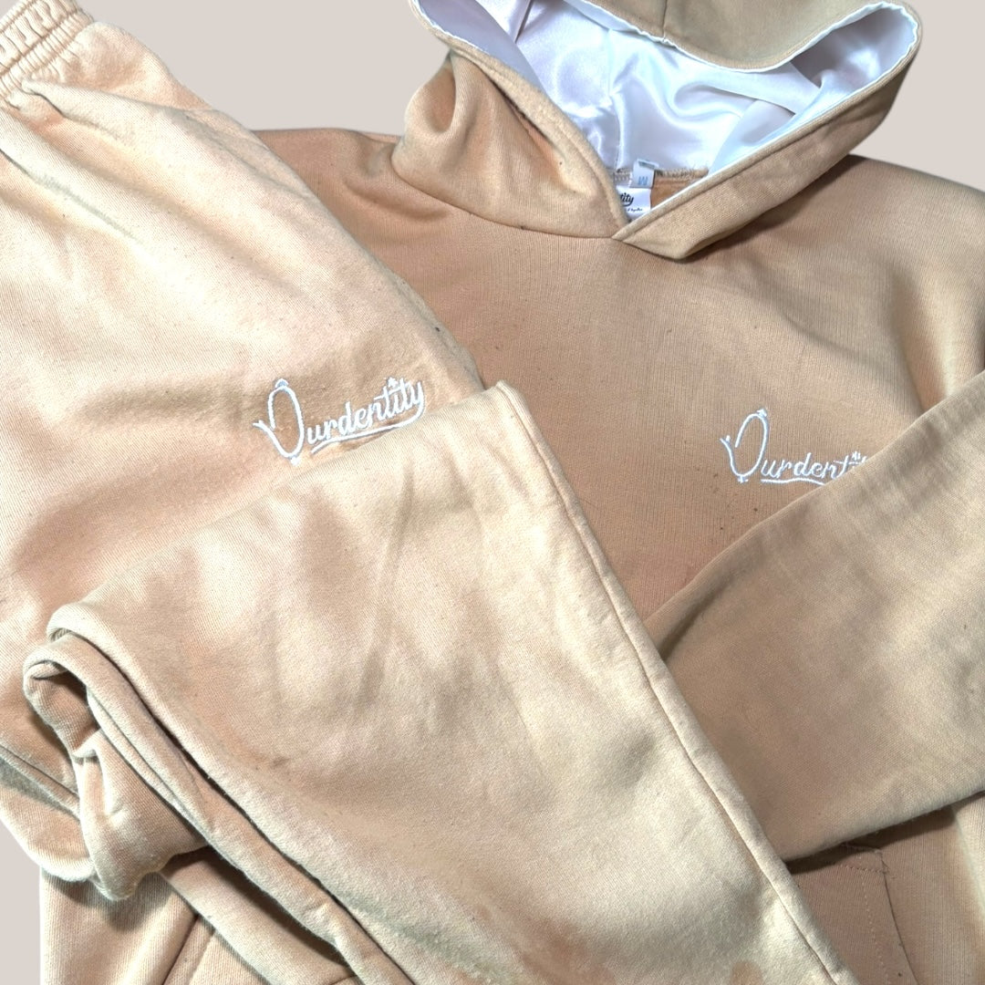 Caramel Overhead Tracksuit with Satin Lined Hood and Open Ankle Bottoms