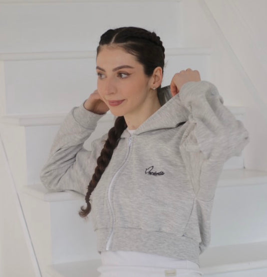 Silver Grey Crop Zip Hoodie