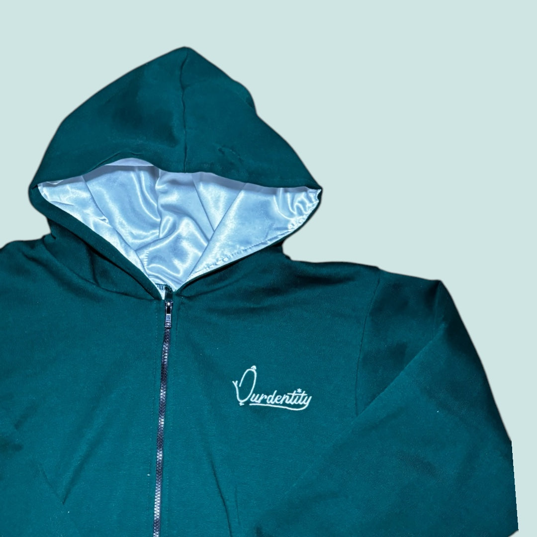 Satin Lined Forest Green Full Zip Hoodie