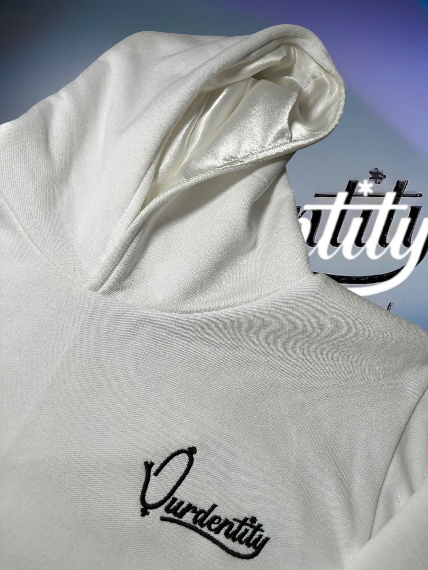 Satin Lined White Overhead Hoodie