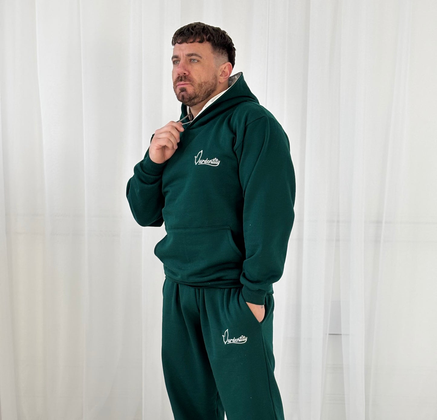 Forest Zip Tracksuit with Satin Lined Hood and Cuffed Bottoms