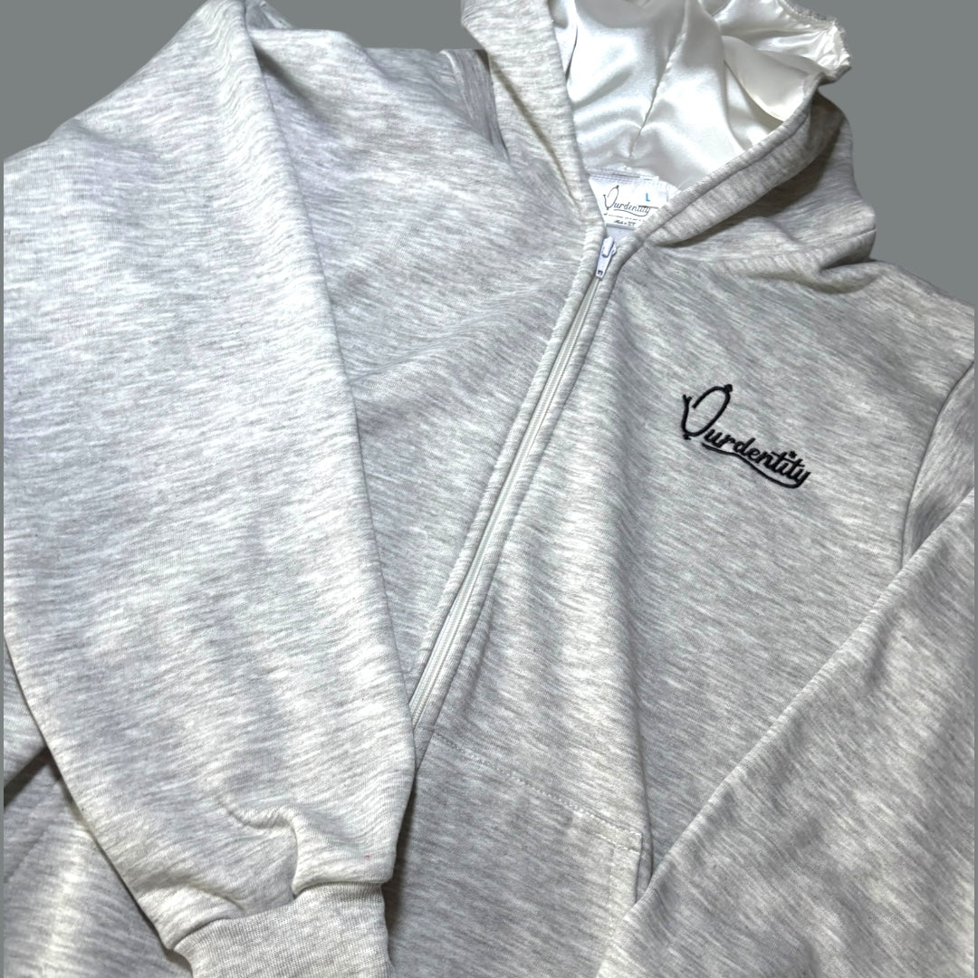 Satin Lined Silver Grey Full Zip Hoodie