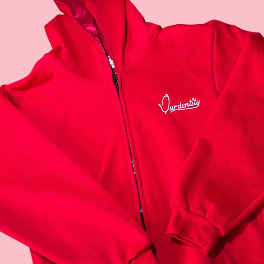 Satin Lined Red Full Zip Hoodie