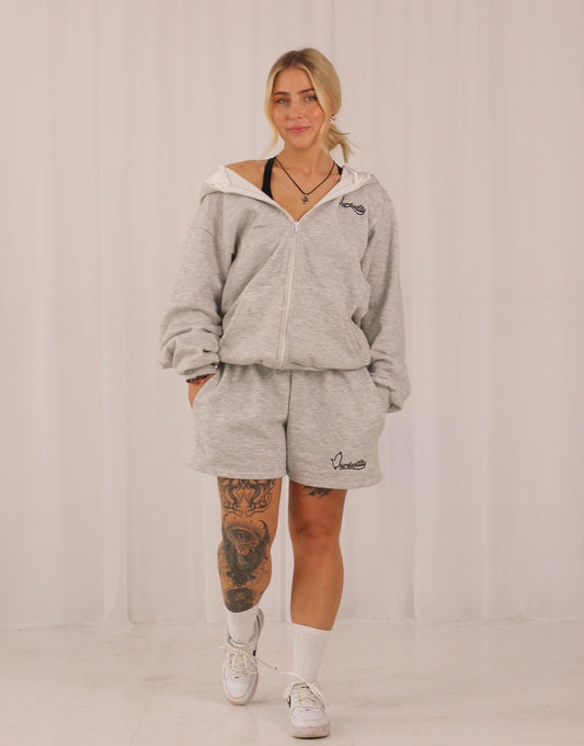 Satin Lined Silver Grey Full Zip Hoodie