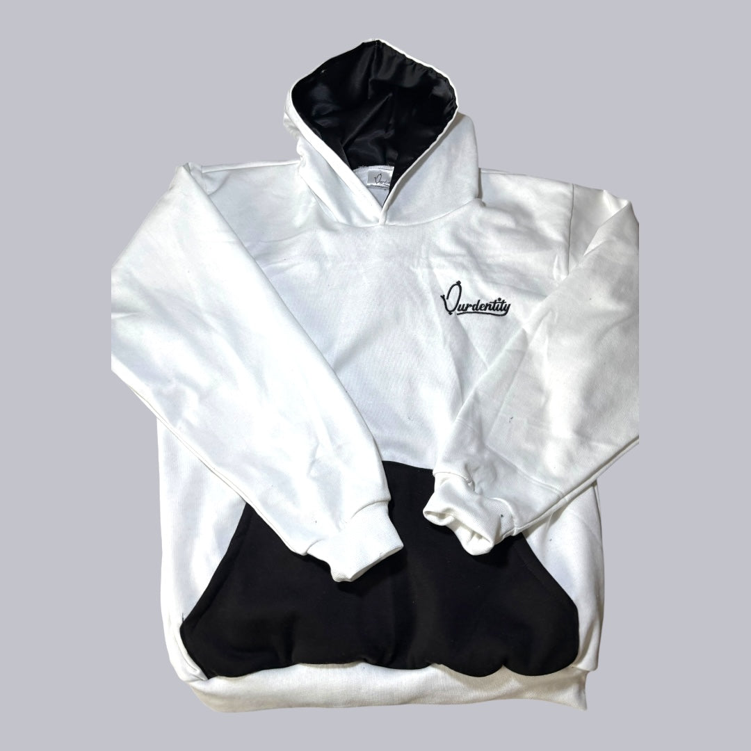 Satin Lined White and Black Overhead Hoodie