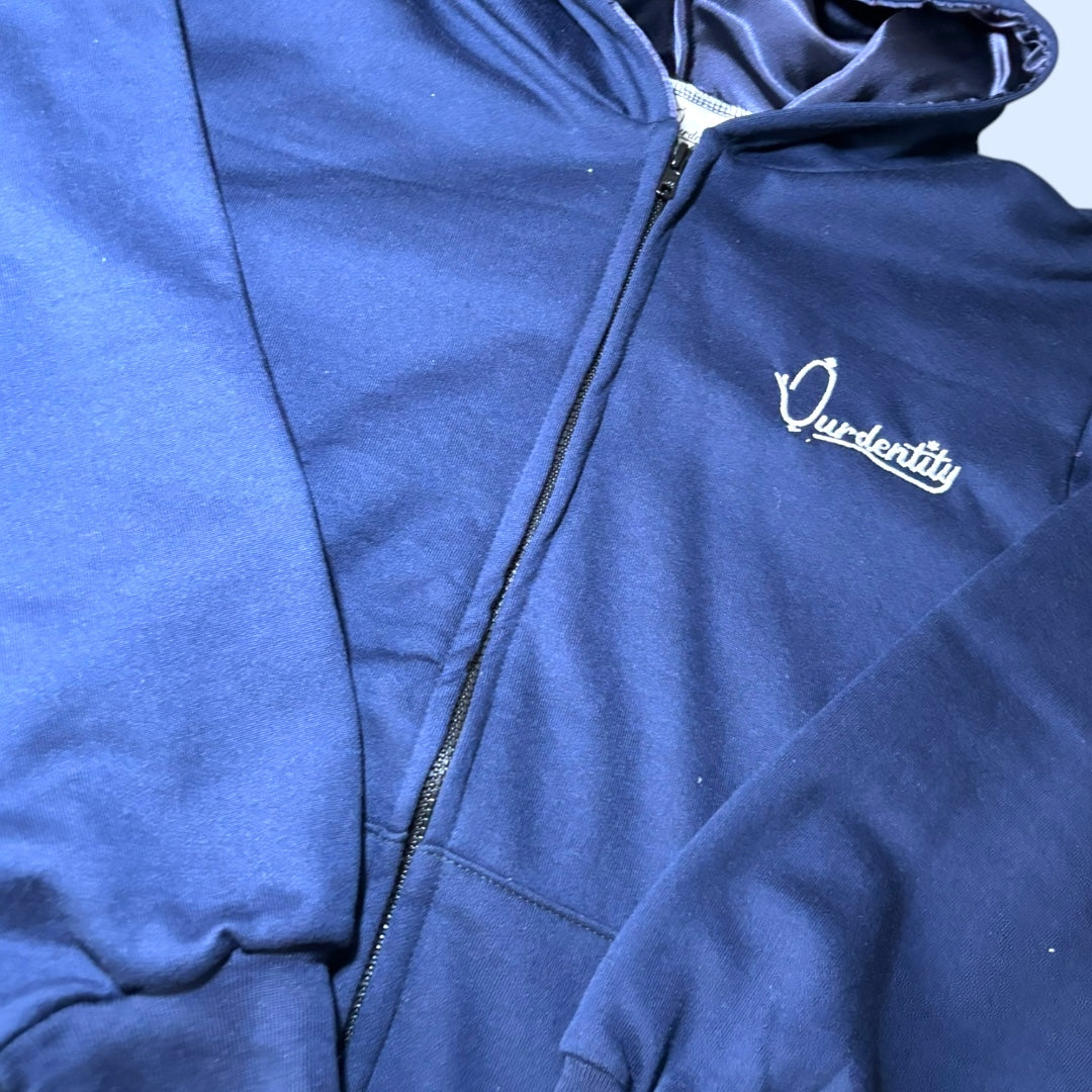 Satin Lined Navy Blue Full Zip Hoodie